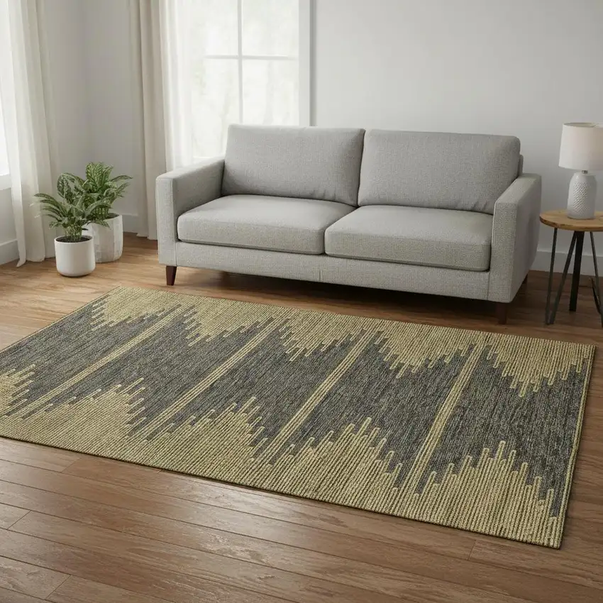 Graphite And Gold Abstract Washable Area Rug With UV Protection Photo 2