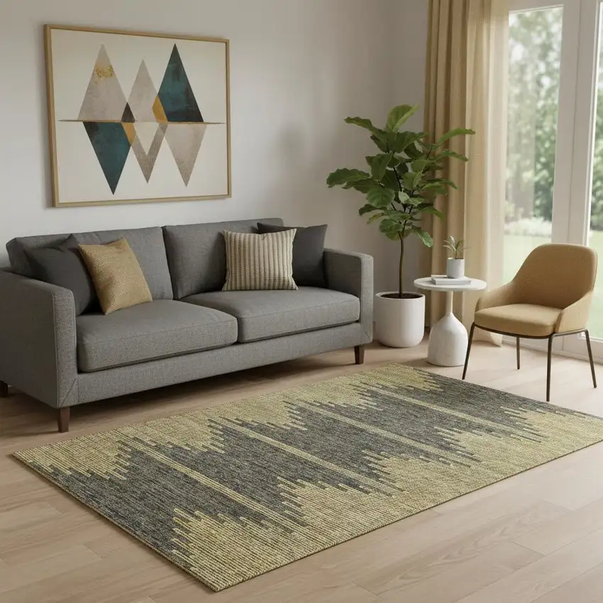 Graphite And Gold Abstract Washable Area Rug With UV Protection Photo 1