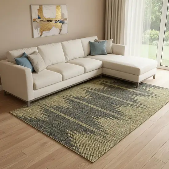 Graphite And Gold Abstract Washable Area Rug With UV Protection Photo 1