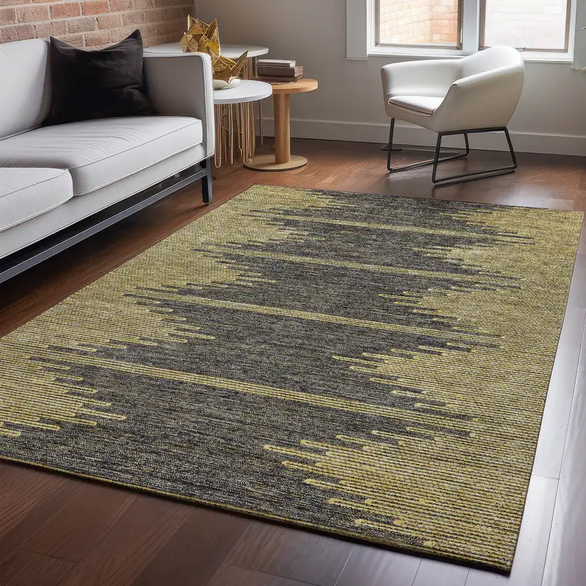 Graphite And Gold Abstract Washable Area Rug With UV Protection Photo 3