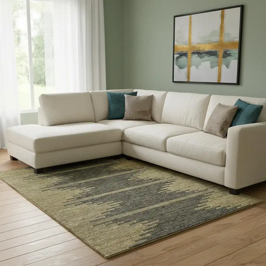 Graphite And Gold Abstract Washable Area Rug With UV Protection Photo 1