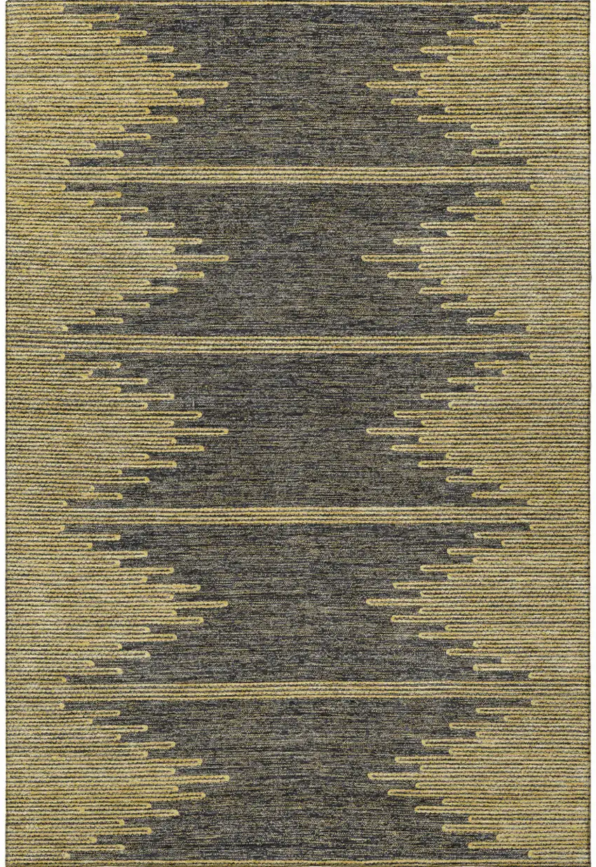 Graphite And Gold Abstract Washable Area Rug With UV Protection Photo 3