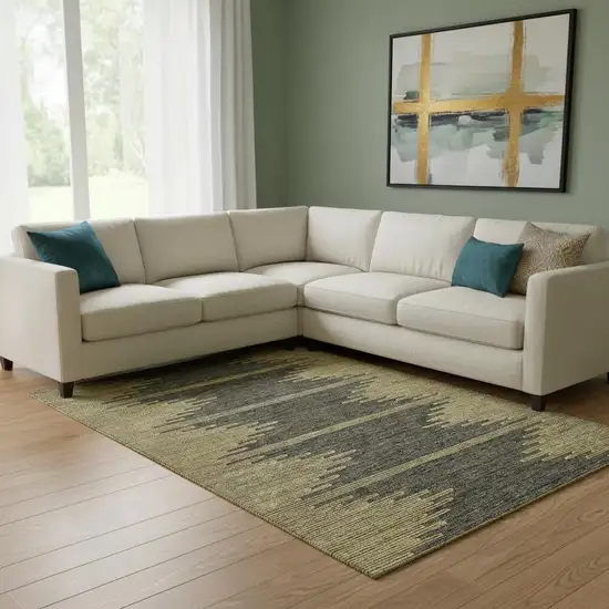 Graphite And Gold Abstract Washable Area Rug With UV Protection Photo 1