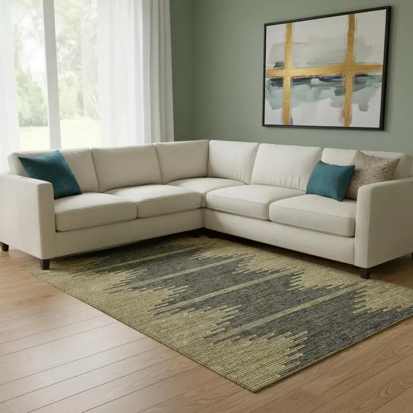 Graphite And Gold Abstract Washable Area Rug With UV Protection Photo 1