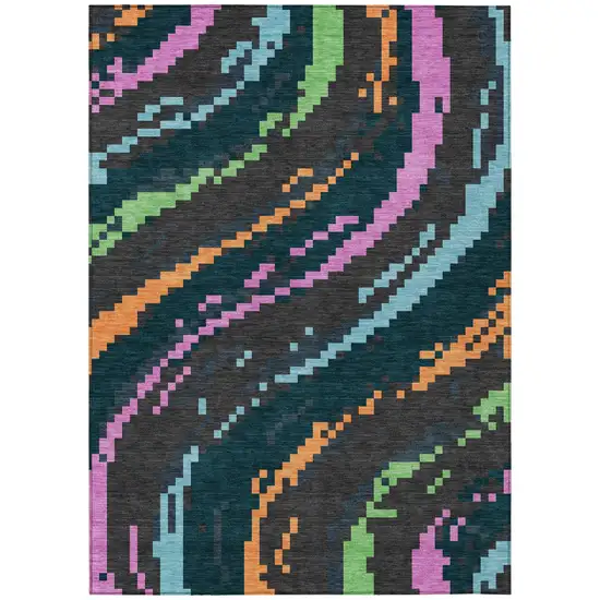 Graphite And Gray Abstract Washable Indoor Outdoor Area Rug Photo 2