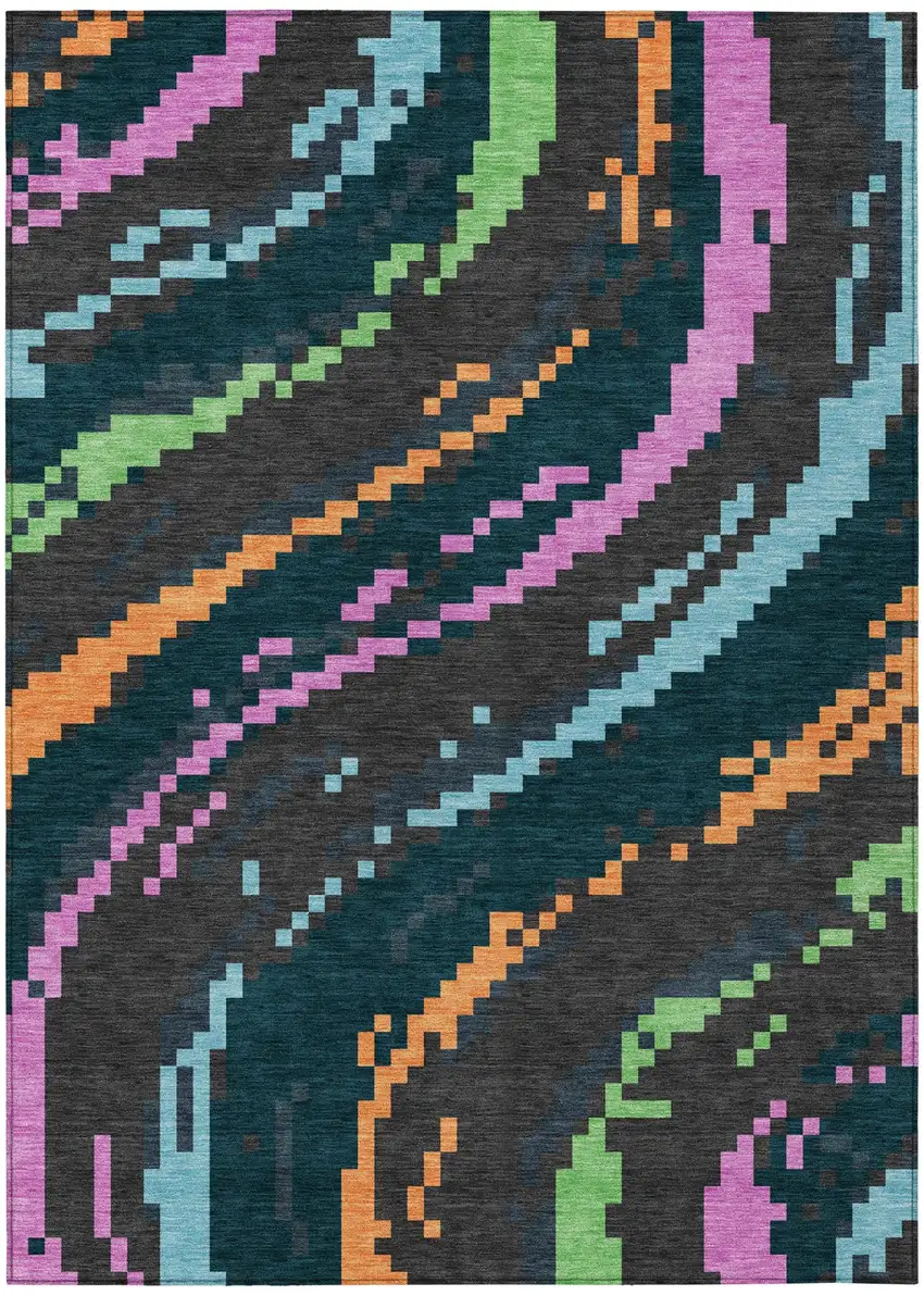Graphite And Gray Abstract Washable Indoor Outdoor Area Rug Photo 2