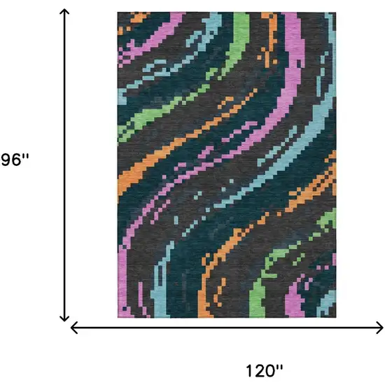 Graphite And Gray Abstract Washable Indoor Outdoor Area Rug Photo 5