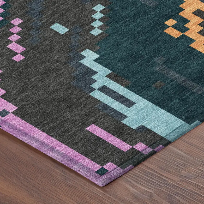 Graphite And Gray Abstract Washable Indoor Outdoor Area Rug Photo 3