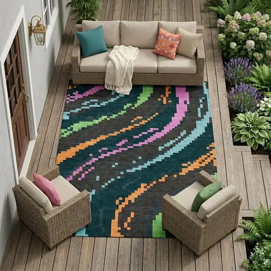 Graphite And Gray Abstract Washable Indoor Outdoor Area Rug Photo 1