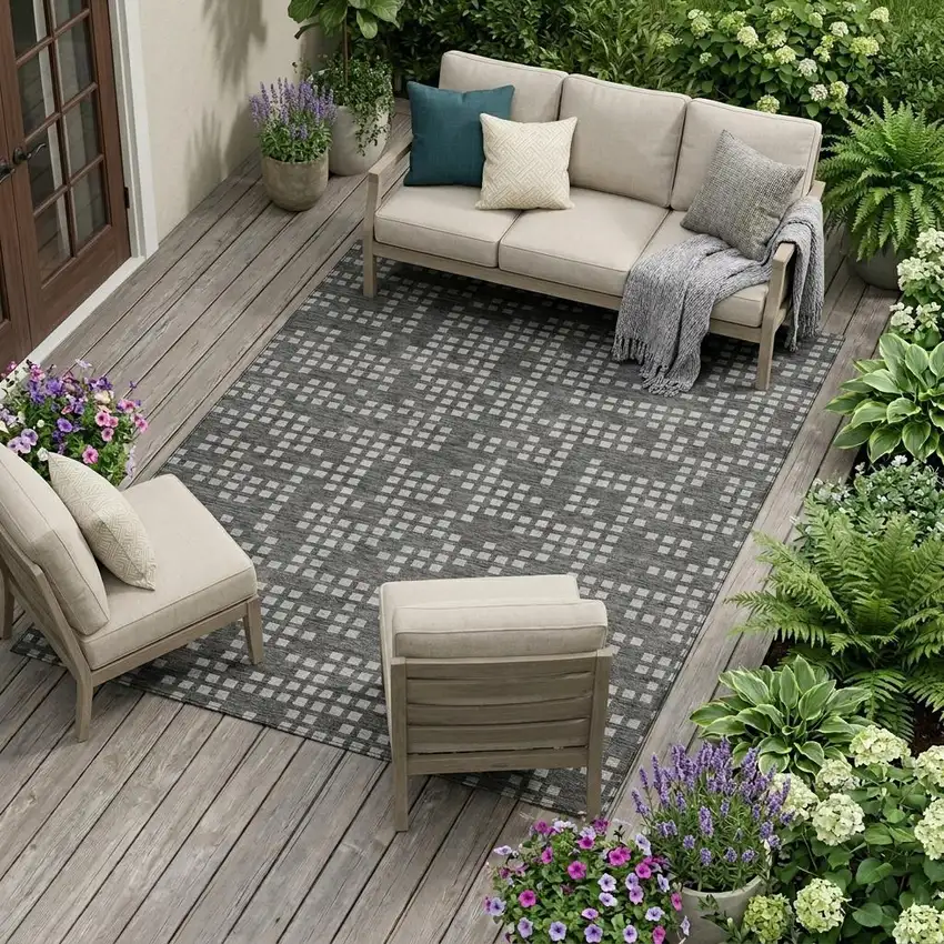 Graphite And Gray Abstract Washable Indoor Outdoor Area Rug Photo 1
