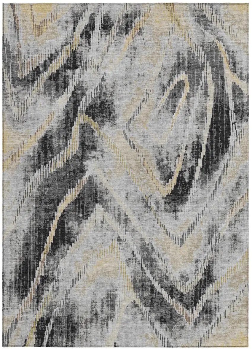 Graphite And Gray Abstract Washable Indoor Outdoor Area Rug Photo 3