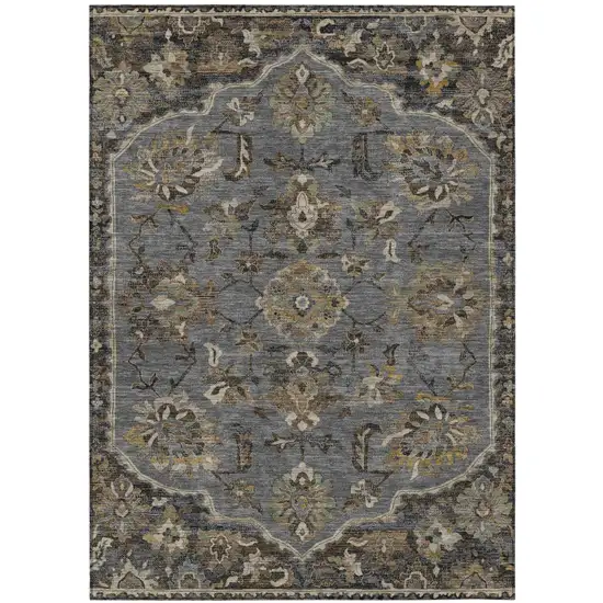 Graphite And Gray Floral Medallion Washable Indoor Outdoor Area Rug Photo 2