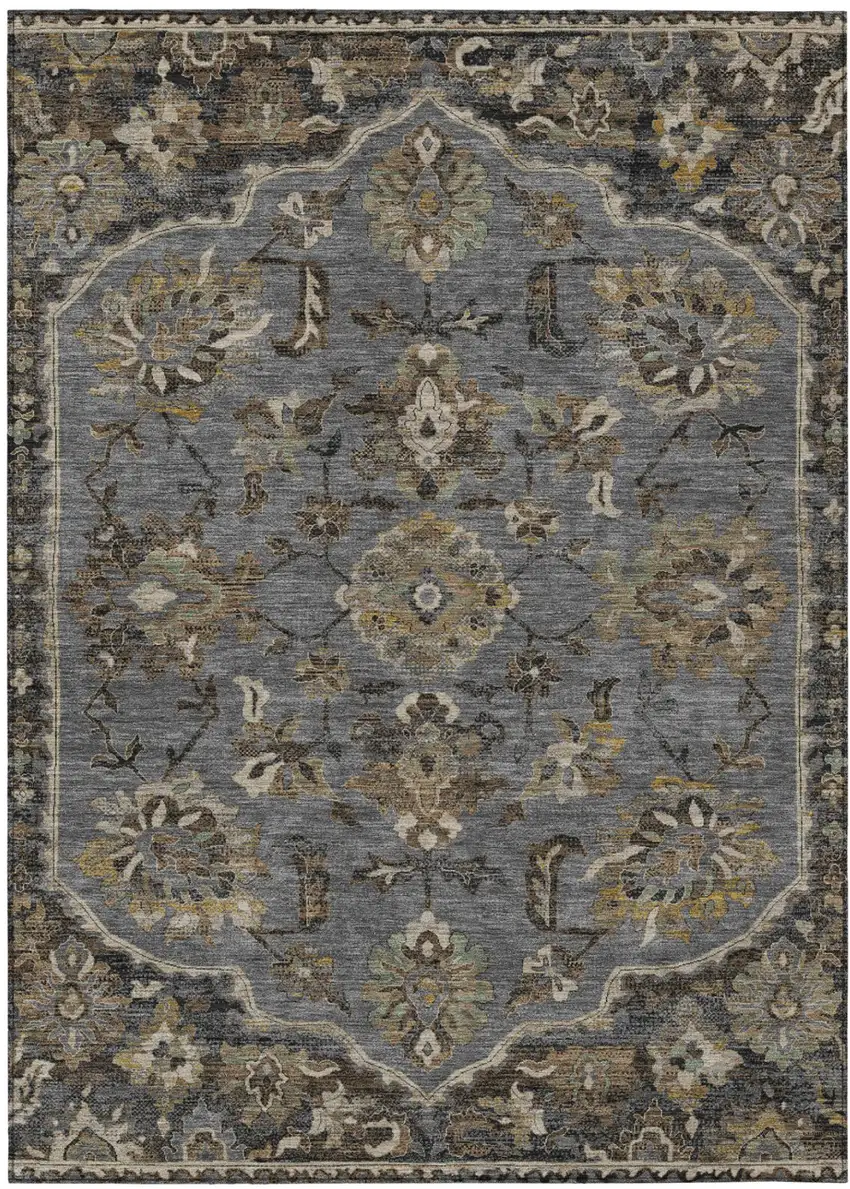 Graphite And Gray Floral Medallion Washable Indoor Outdoor Area Rug Photo 2