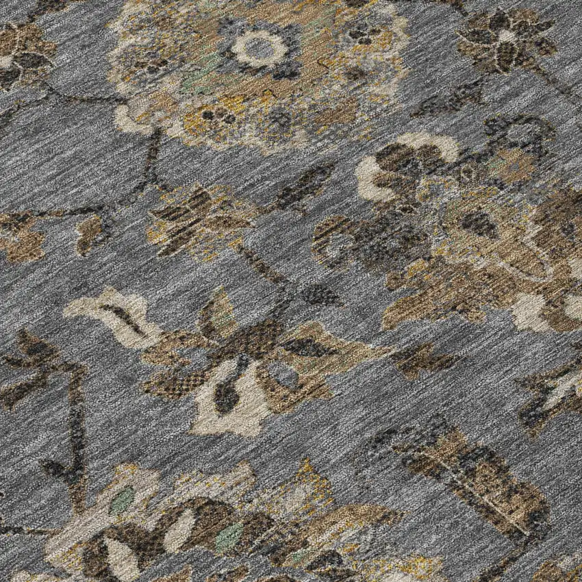 Graphite And Gray Floral Medallion Washable Indoor Outdoor Area Rug Photo 4