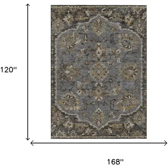 Graphite And Gray Floral Medallion Washable Indoor Outdoor Area Rug Photo 5
