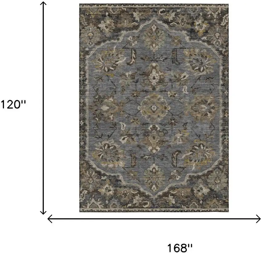 Graphite And Gray Floral Medallion Washable Indoor Outdoor Area Rug Photo 5