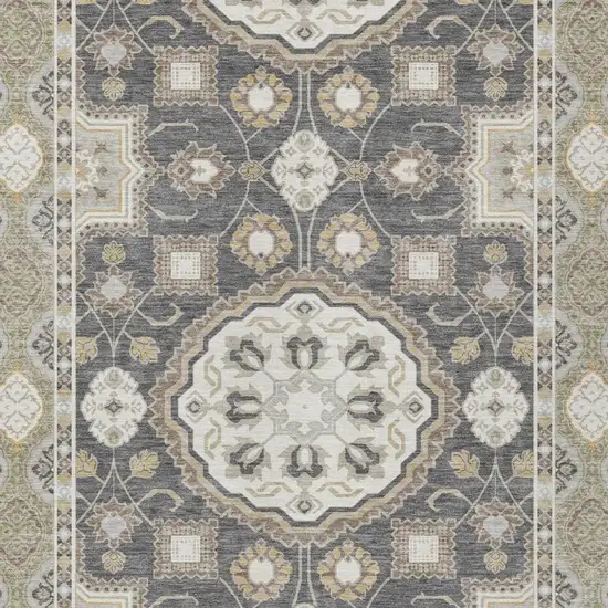 Graphite And Gray Floral Medallion Washable Indoor Outdoor Area Rug Photo 2