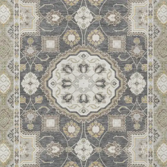 Graphite And Gray Floral Medallion Washable Indoor Outdoor Area Rug Photo 3