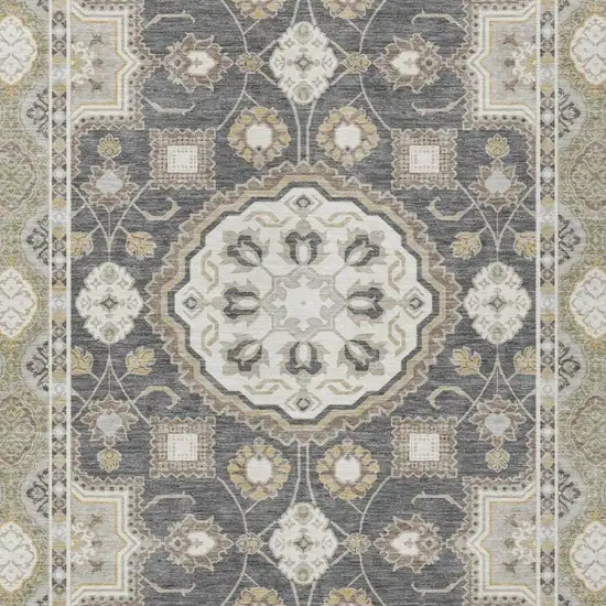 Graphite And Gray Floral Medallion Washable Indoor Outdoor Area Rug Photo 3