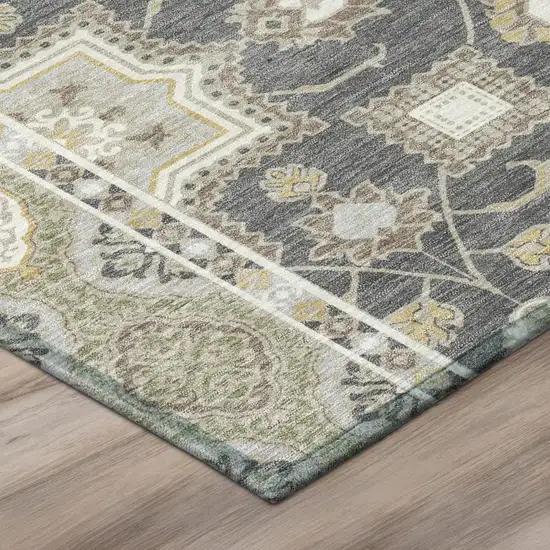 Graphite And Gray Floral Medallion Washable Indoor Outdoor Area Rug Photo 4
