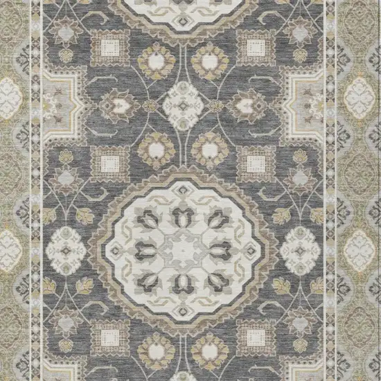 Graphite And Gray Floral Medallion Washable Indoor Outdoor Area Rug Photo 2