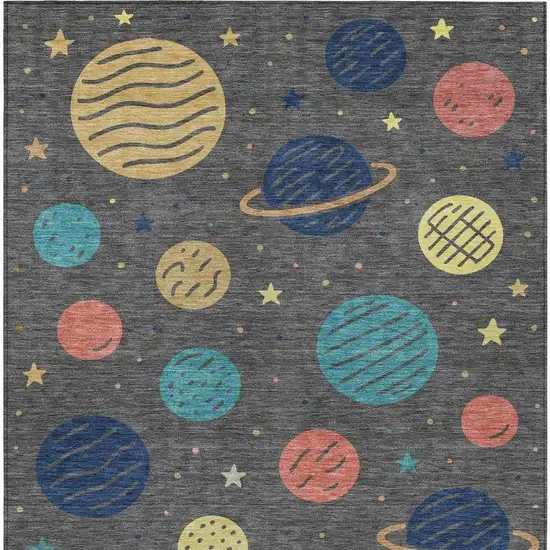 Graphite And Gray Floral Washable Indoor Outdoor Area Rug Photo 3