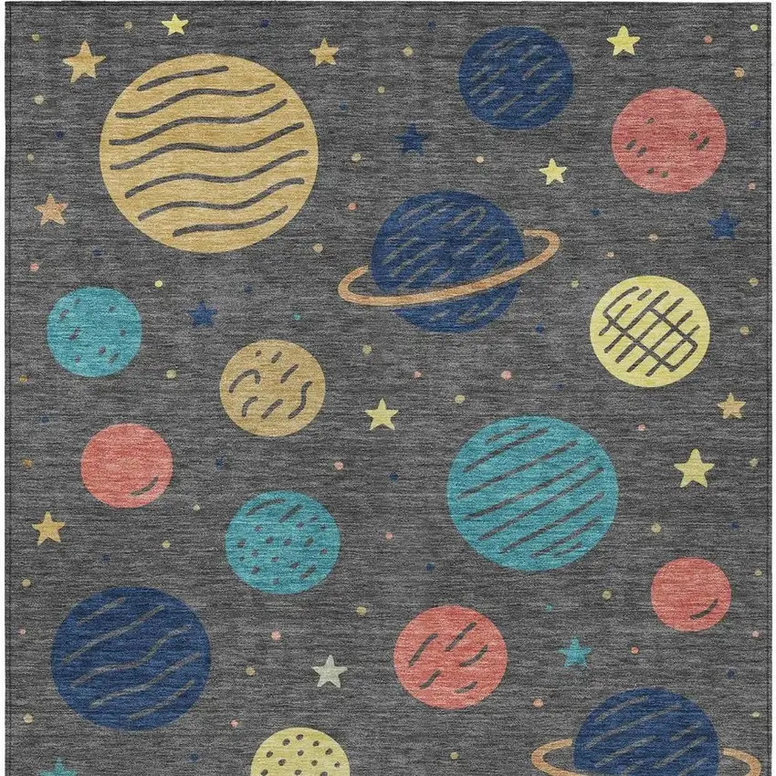Graphite And Gray Floral Washable Indoor Outdoor Area Rug Photo 3