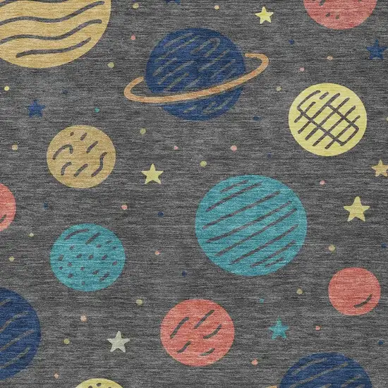 Graphite And Gray Floral Washable Indoor Outdoor Area Rug Photo 2