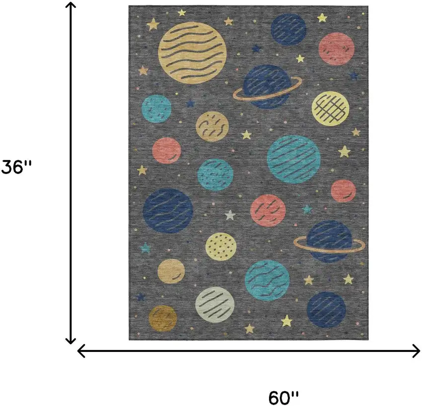 Graphite And Gray Floral Washable Indoor Outdoor Area Rug Photo 6