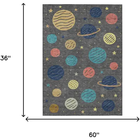 Graphite And Gray Floral Washable Indoor Outdoor Area Rug Photo 6