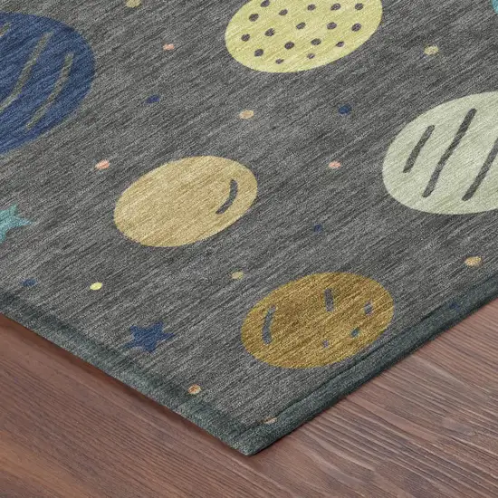 Graphite And Gray Floral Washable Indoor Outdoor Area Rug Photo 4