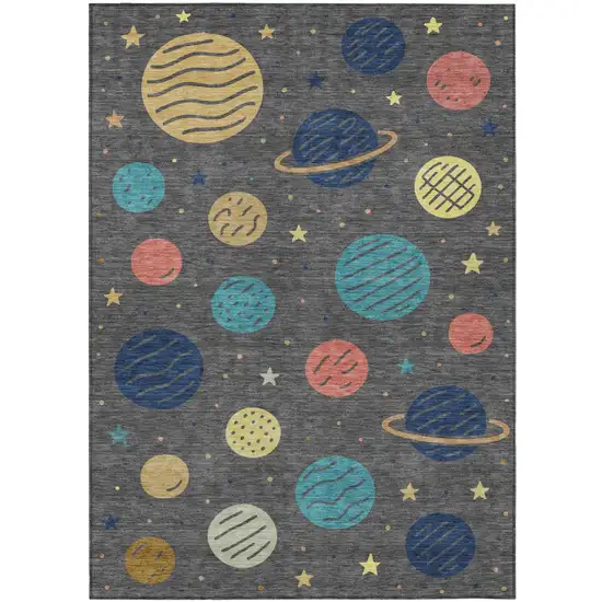 Graphite And Gray Floral Washable Indoor Outdoor Area Rug Photo 2