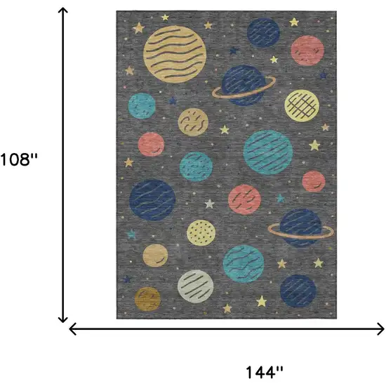 Graphite And Gray Floral Washable Indoor Outdoor Area Rug Photo 6