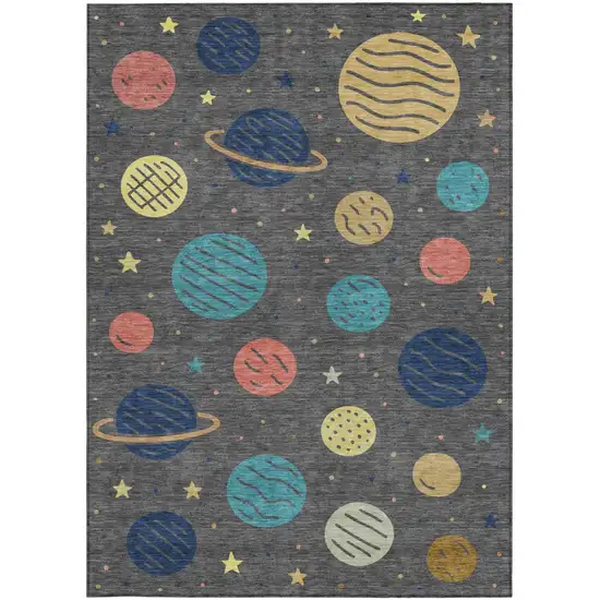 Graphite And Gray Floral Washable Indoor Outdoor Area Rug Photo 3