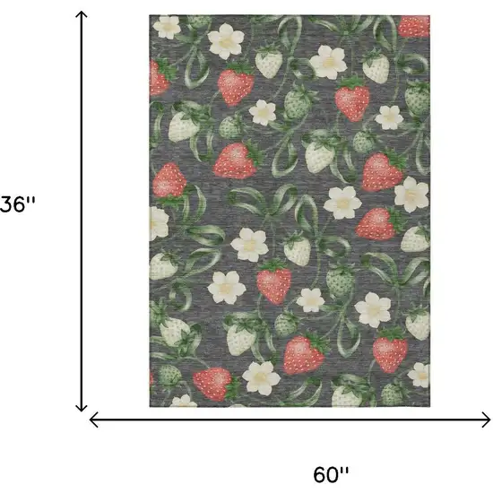 Graphite And Gray Floral Washable Indoor Outdoor Area Rug Photo 5