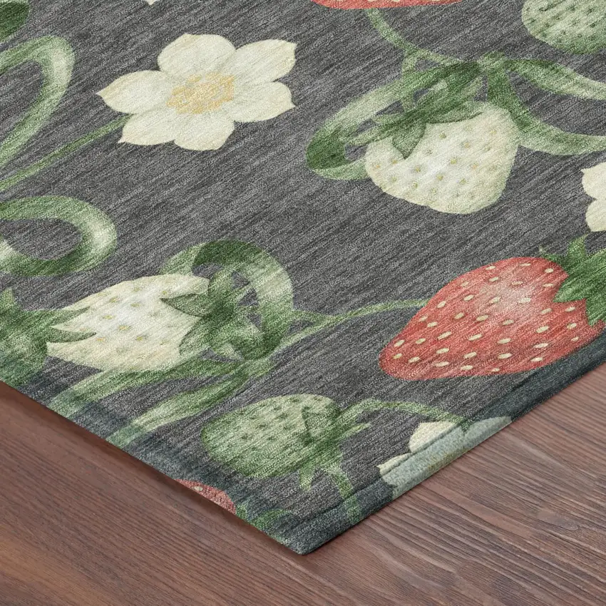 Graphite And Gray Floral Washable Indoor Outdoor Area Rug Photo 3
