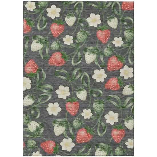 Graphite And Gray Floral Washable Indoor Outdoor Area Rug Photo 2
