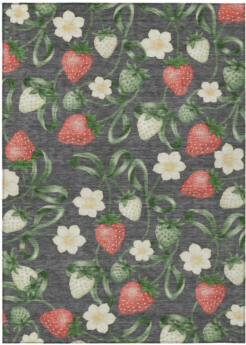Graphite And Gray Floral Washable Indoor Outdoor Area Rug Photo 2