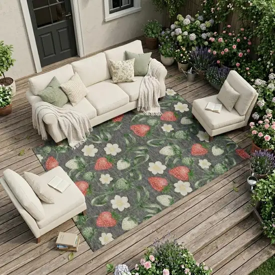 Graphite And Gray Floral Washable Indoor Outdoor Area Rug Photo 1