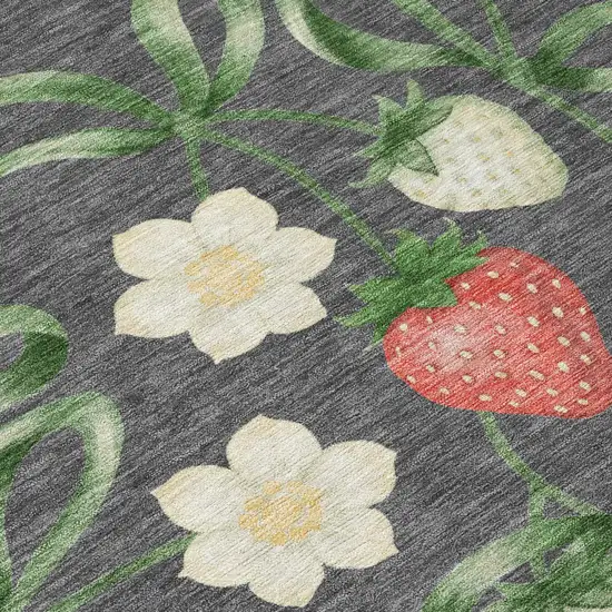 Graphite And Gray Floral Washable Indoor Outdoor Area Rug Photo 4