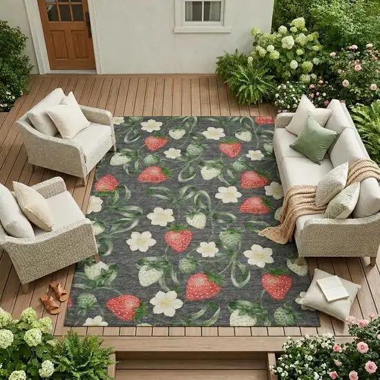 Graphite And Gray Floral Washable Indoor Outdoor Area Rug Photo 1