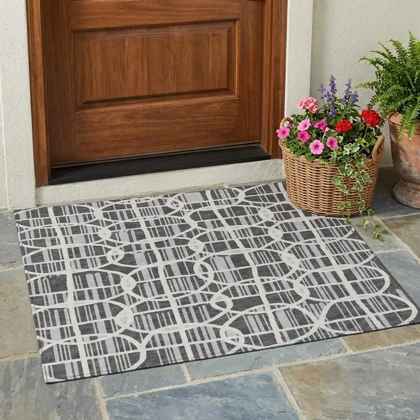 Graphite And Gray Geometric Washable Indoor Outdoor Area Rug Photo 1