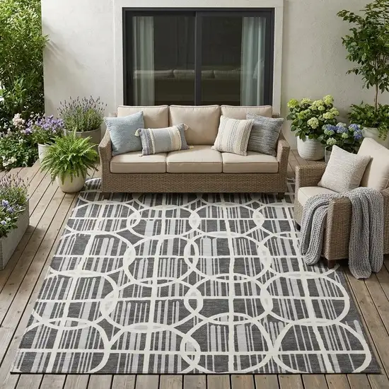 Graphite And Gray Geometric Washable Indoor Outdoor Area Rug Photo 1