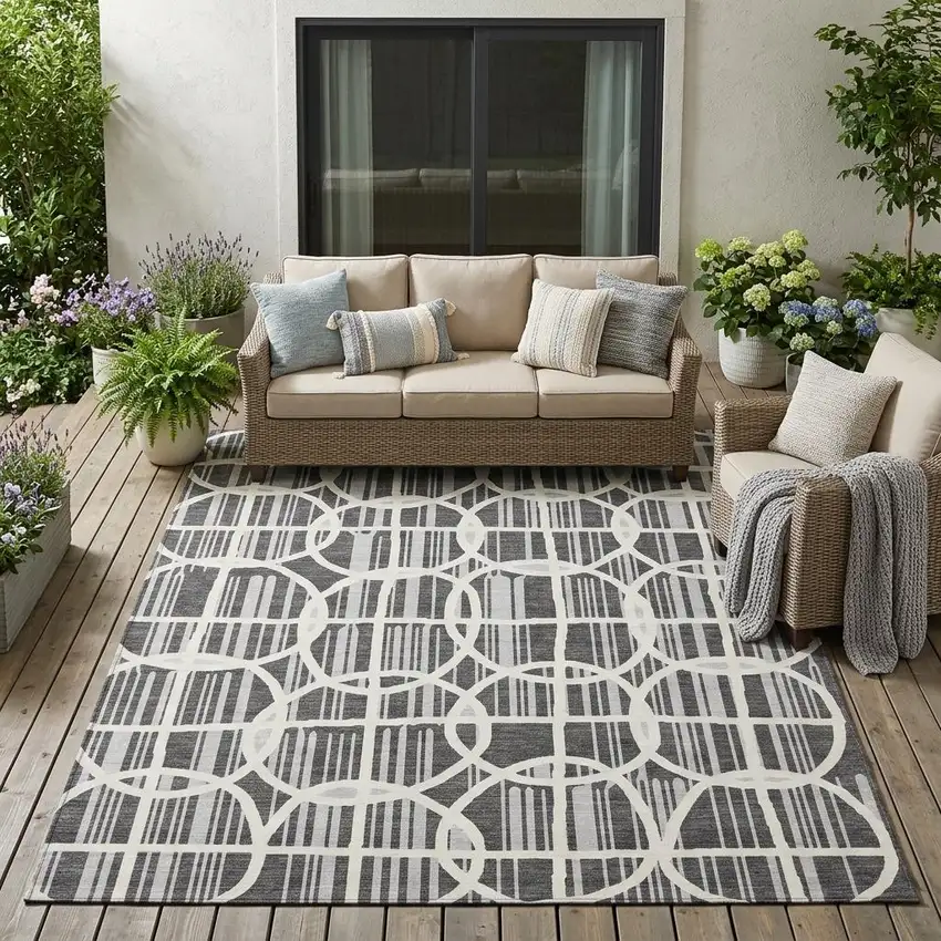 Graphite And Gray Geometric Washable Indoor Outdoor Area Rug Photo 1
