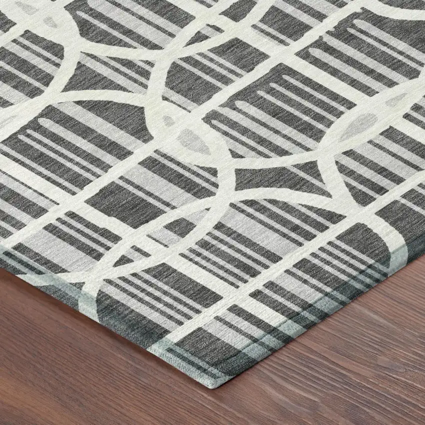 Graphite And Gray Geometric Washable Indoor Outdoor Area Rug Photo 3