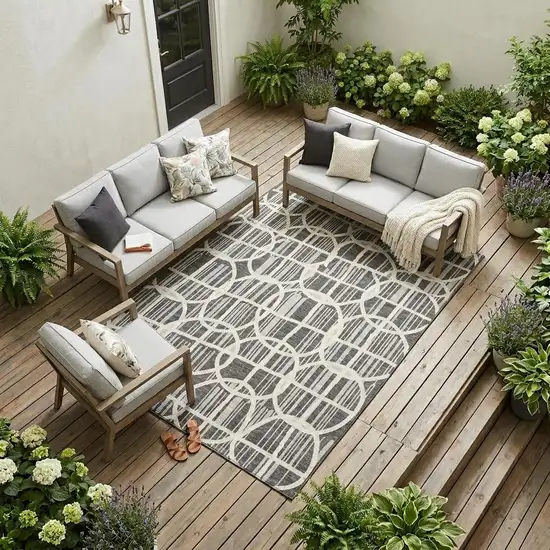 Graphite And Gray Geometric Washable Indoor Outdoor Area Rug Photo 1