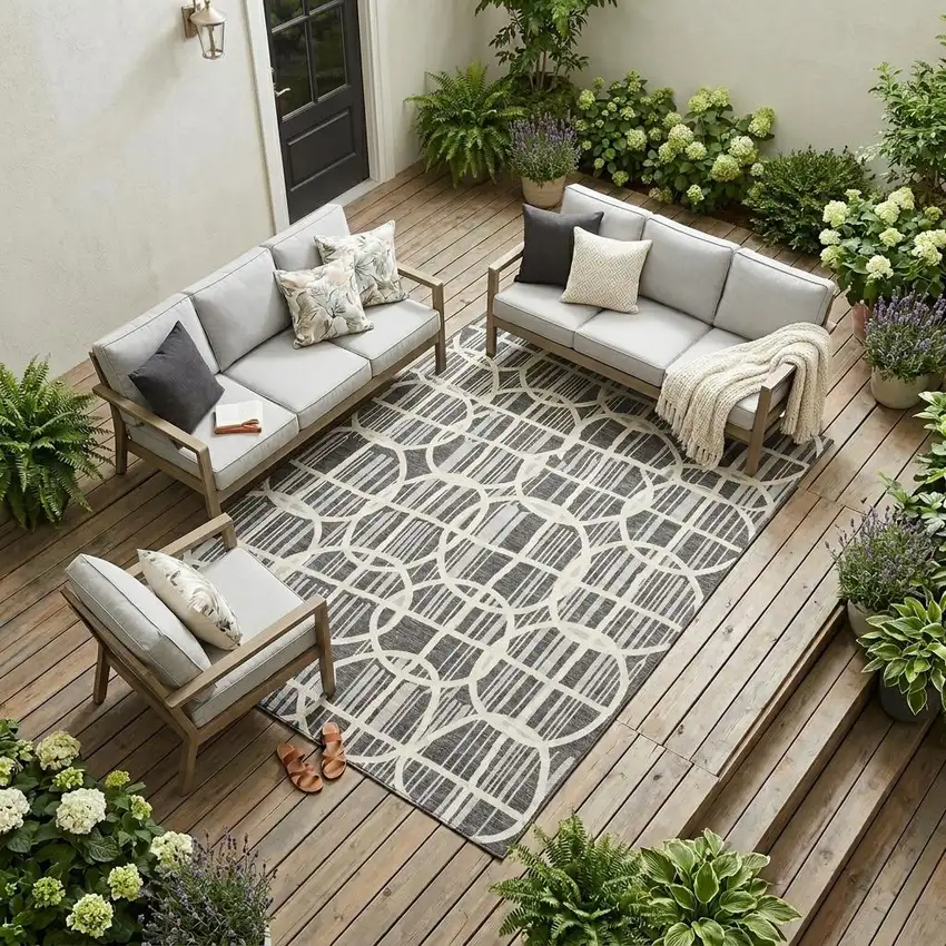 Graphite And Gray Geometric Washable Indoor Outdoor Area Rug Photo 1
