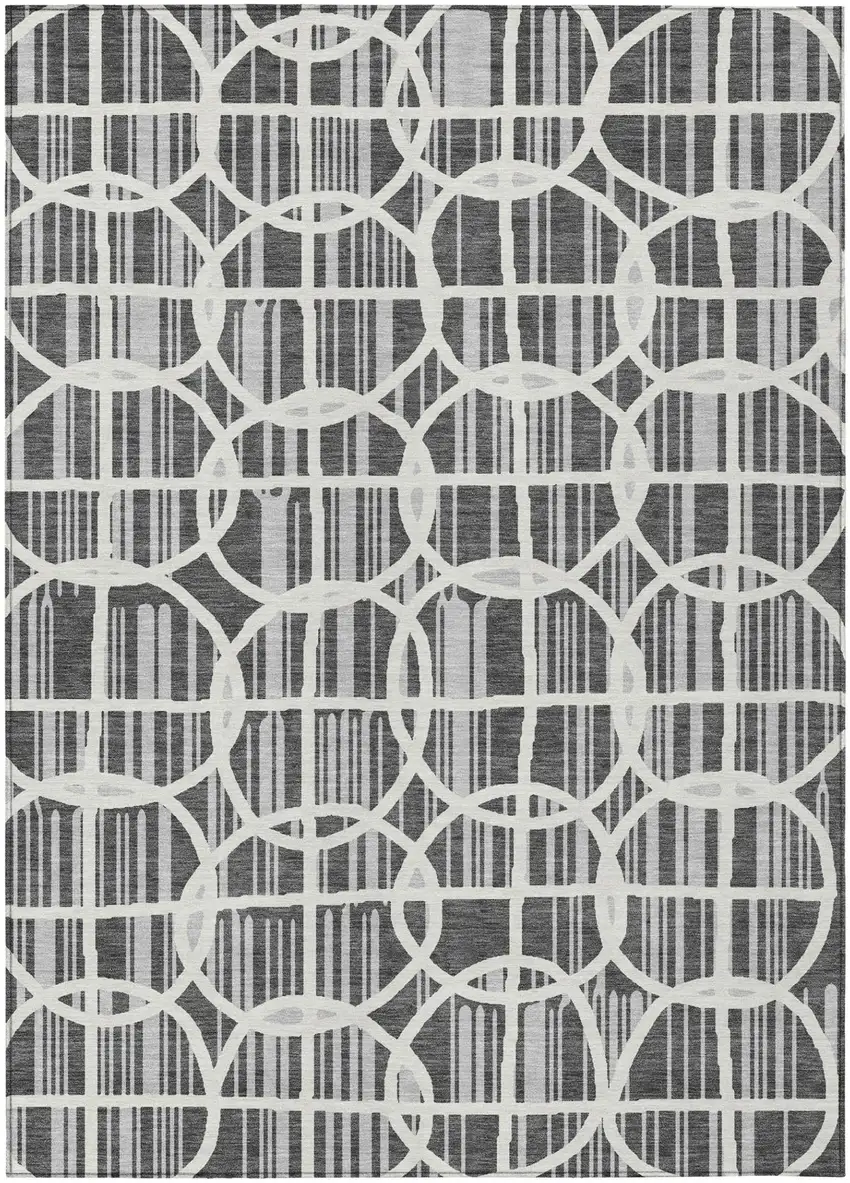 Graphite And Gray Geometric Washable Indoor Outdoor Area Rug Photo 2