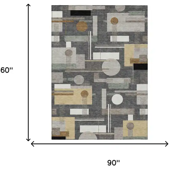 Graphite And Gray Geometric Washable Indoor Outdoor Area Rug Photo 5