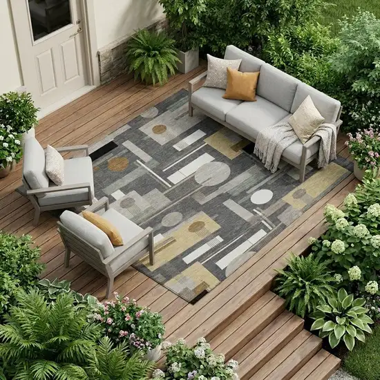 Graphite And Gray Geometric Washable Indoor Outdoor Area Rug Photo 1